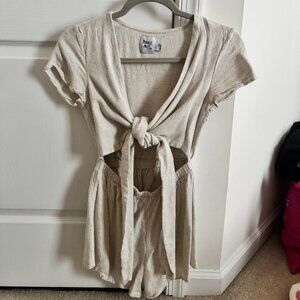 Princess Polly Ragnar Tie Front Romper Beige